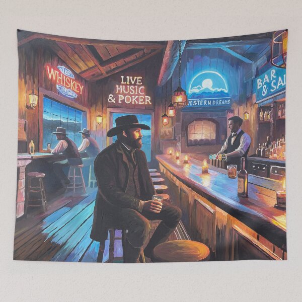 Item preview, Illuminated Old West Bar Scene out in the Wilderness at Night designed and sold by artshop77.