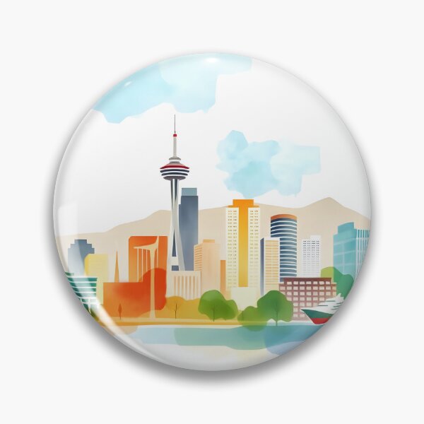 Item preview, Vancouver Cityscape – Multicolor Watercolor Skyline Art designed and sold by EmeraldeaArt.