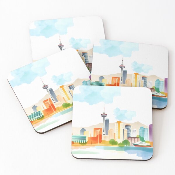 Item preview, Vancouver Cityscape – Multicolor Watercolor Skyline Art designed and sold by EmeraldeaArt.