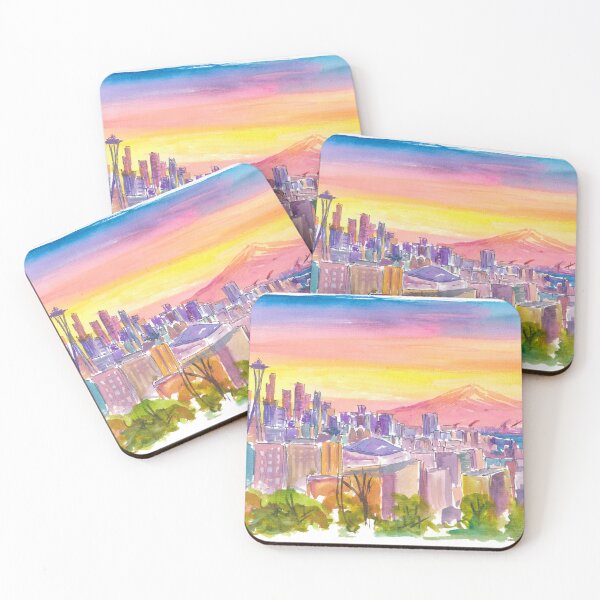Item preview, Seattle Skyline at Dusk with Mount Rainier Glow designed and sold by artshop77.
