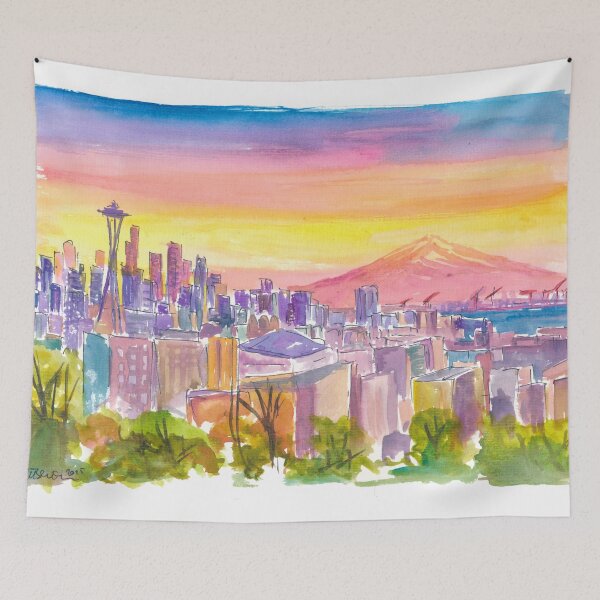 Item preview, Seattle Skyline at Dusk with Mount Rainier Glow designed and sold by artshop77.