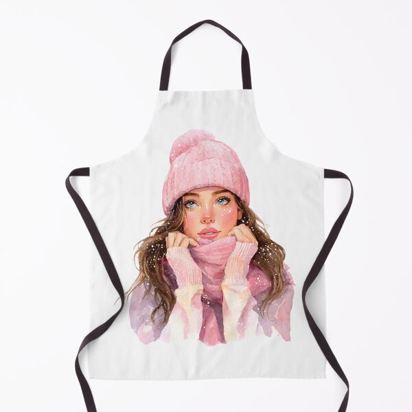Item preview, pastel watercolor girl wearing a pink beanie and scarf designed and sold by Teecha45.