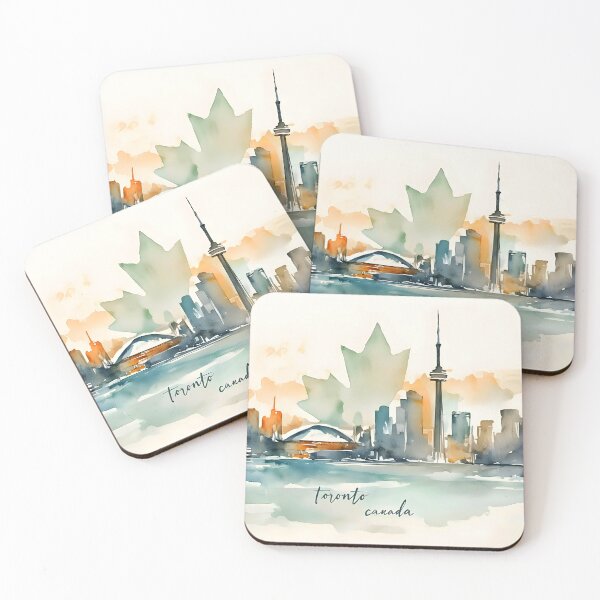 Item preview, Toronto Canada Watercolor Cityscape – Autumn Warm Hues in Urban Sketch Style designed and sold by EmeraldeaArt.