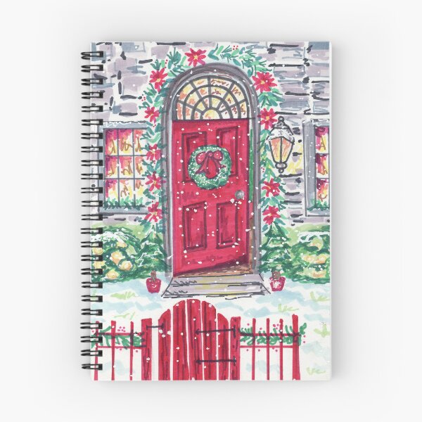 Aperçu de l'œuvre Porte décorée pour Noël - Carte de Noël créée et vendue par SomeChicksArt.