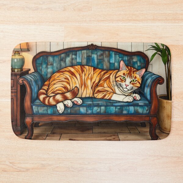 Item preview, Cat Nap in the Arvo – Aussie Stained-Glass Cat Art designed and sold by TroyTheTerrific.