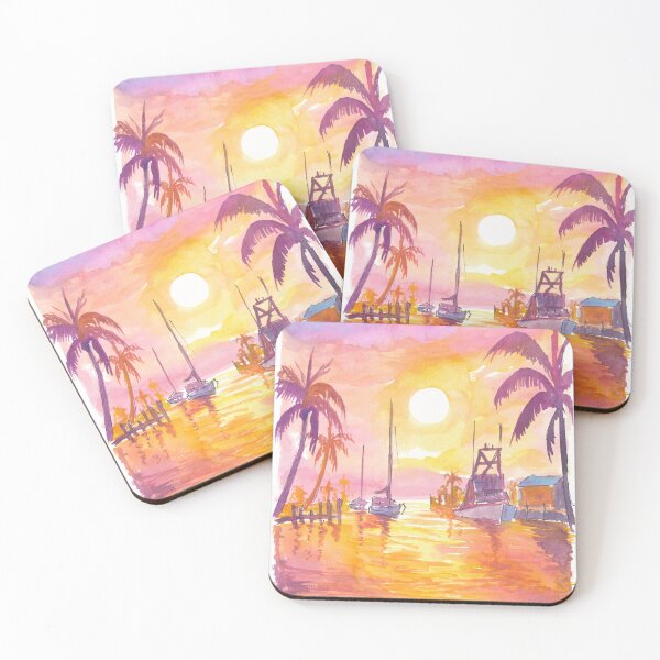 Item preview, Islamorada Marina with Palms a Golden Sunset at the Florida Keys designed and sold by artshop77.
