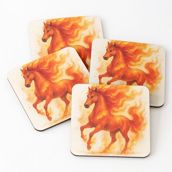 Item preview, Fire Horse Watercolor – Red  Orange Horse in Flames on Beige designed and sold by EmeraldeaDesign.