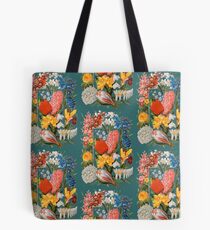 Victorian Flower Box Vintage Scrapbook Flowers with Tulips, Narcissus, Crocus, Freesia and More Tote Bag