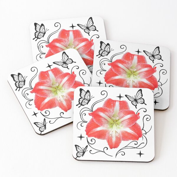 Item preview, Gorgeous Red Amaryllis and Butterflies on White Shapes Mania designed and sold by Shapes-Mania.