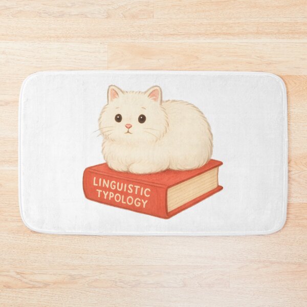 Item preview, Linguistic Typology Cat – Fluffy White Cat on a Red Book designed and sold by Nerd Romance Café.