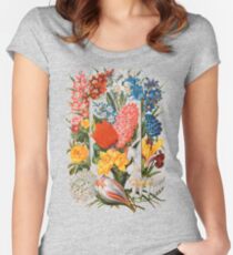 Victorian Flower Box Vintage Scrapbook Flowers with Tulips, Narcissus, Crocus, Freesia and More Women's Fitted Scoop T-Shirt