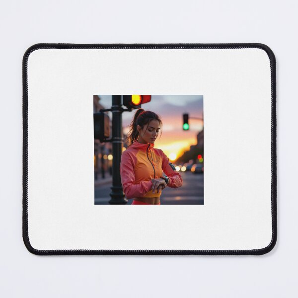 Item preview, Morning Jogger Woman Checking Smartwatch – Fitness Art by WhimsyByPaul designed and sold by WhimsyByPaul.redbubble.com.