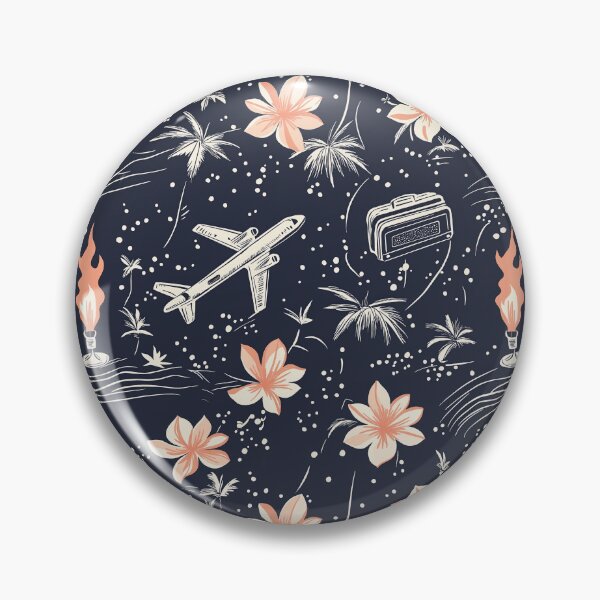Item preview, Tropical Flowers, Palm Trees, Torches, Planes & Suitcases on Dark Background – Island Itinerary designed and sold by The Print Parlor.