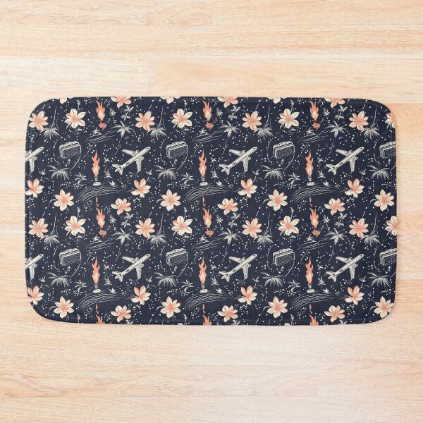 Item preview, Tropical Flowers, Palm Trees, Torches, Planes & Suitcases on Dark Background – Island Itinerary designed and sold by The Print Parlor.