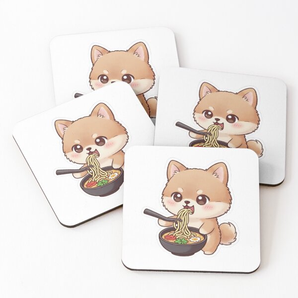 Item preview, Pomerania Kawaii comiendo ramen - Adorable pegatina de cachorro comilón designed and sold by wonderinpixels.
