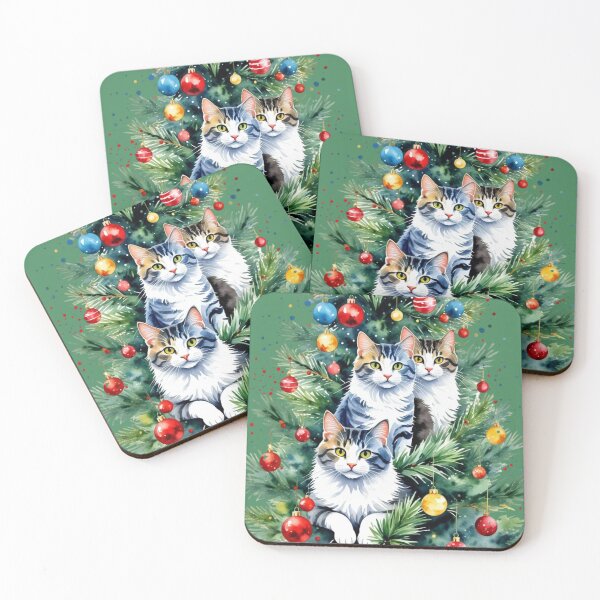 Item preview, Color splatter Cats in the Christmas Tree  designed and sold by MirucaDesign.