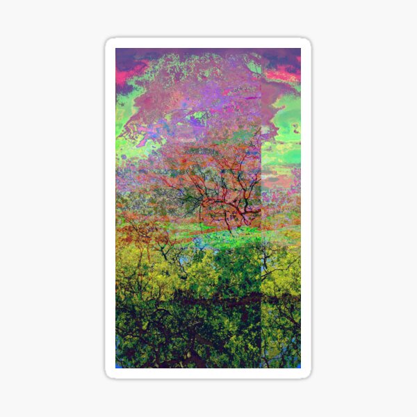 Leafy Treetop Glitch Art Sticker