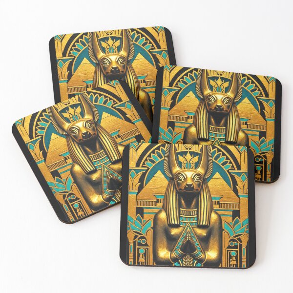 Item preview, Anubis God Golden Statue | Egyptian Revival Art Deco Nouveau | Luxury Gallery Art Print designed and sold by Vintage Poster Gallery.