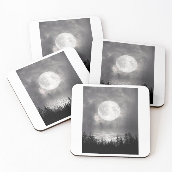 Item preview, Big Moon Grey Sky Forest Trees Black and White Photographic Print designed and sold by Mother-Nature65.