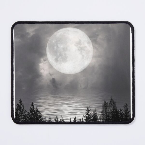 Item preview, Big Moon Grey Sky Forest Trees Black and White Photographic Print designed and sold by Mother-Nature65.