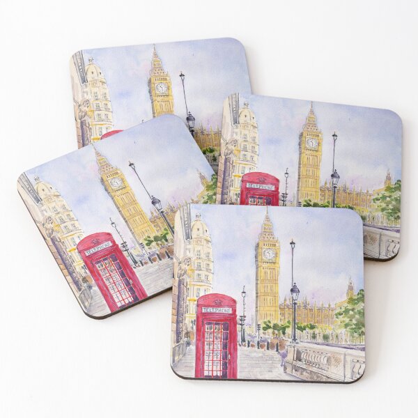Item preview, Big Ben and red telephone booth watercolour painting  designed and sold by ColorandColor.