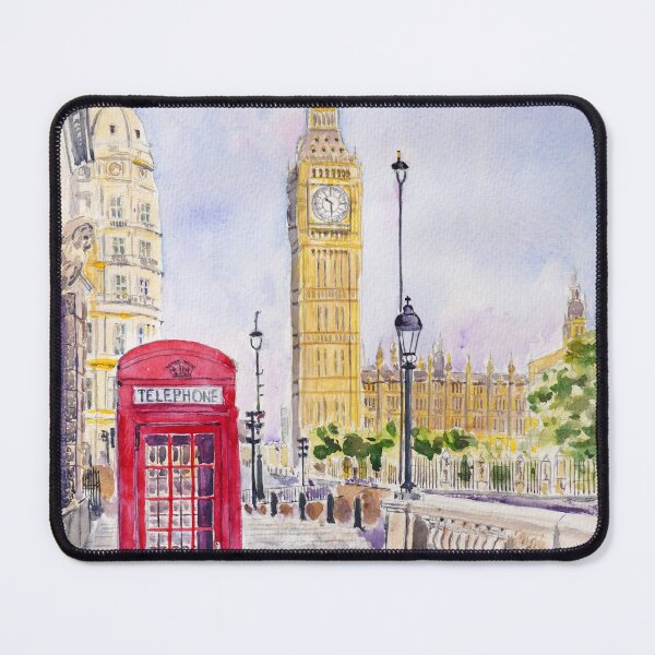 Item preview, Big Ben and red telephone booth watercolour painting designed and sold by ColorandColor.