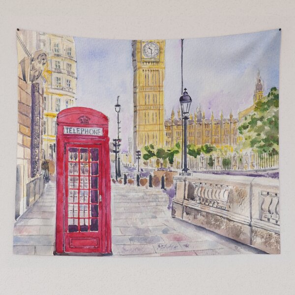Item preview, Big Ben and red telephone booth watercolour painting  designed and sold by ColorandColor.