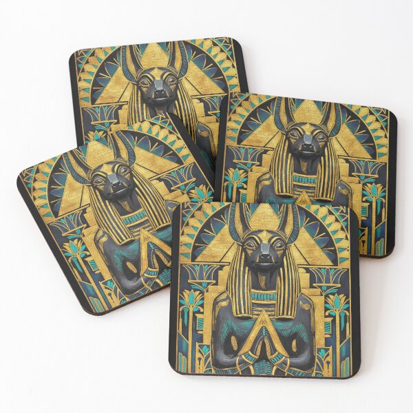 Item preview, Anubis Jackal God Prayer Statue | Egyptian Revival Art Deco Nouveau | Luxury Gallery Art Print designed and sold by Vintage Poster Gallery.