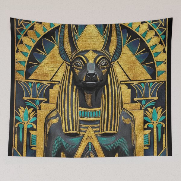 Item preview, Anubis Jackal God Prayer Statue | Egyptian Revival Art Deco Nouveau | Luxury Gallery Art Print designed and sold by Vintage Poster Gallery.