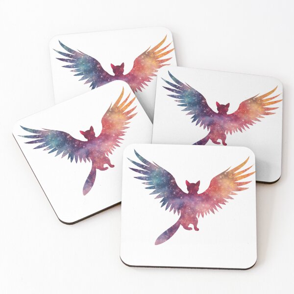 Item preview, Colorful silhouette of a winged cat soaring through a starry galaxy background at night designed and sold by SpaceartLilu.