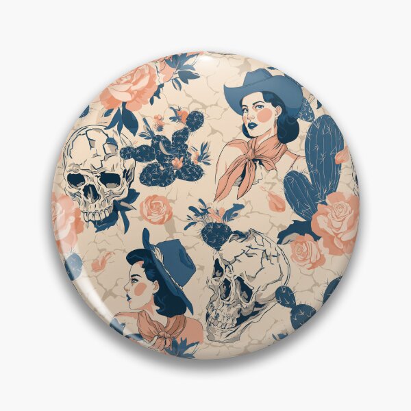 Item preview, Roses, Skulls and Cactus in Peach, Navy & Ivory – Cowgirl Crush designed and sold by The Print Parlor.