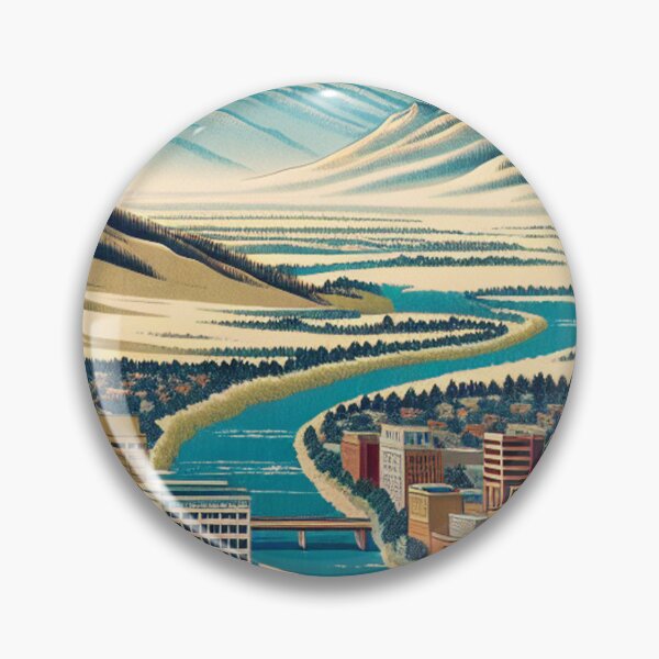 Item preview, Ukiyo-e Woodblock Print of Missoula, Montana – Edo-Style Japanese Landscape Fusion designed and sold by Vandy Fullam.