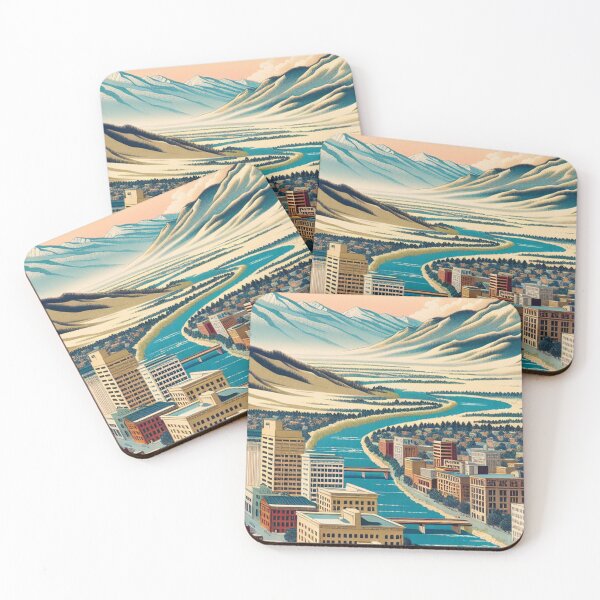Item preview, Ukiyo-e Woodblock Print of Missoula, Montana – Edo-Style Japanese Landscape Fusion designed and sold by Vandy Fullam.