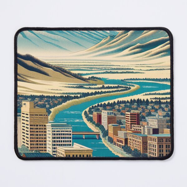 Item preview, Ukiyo-e Woodblock Print of Missoula, Montana – Edo-Style Japanese Landscape Fusion designed and sold by Vandy Fullam.