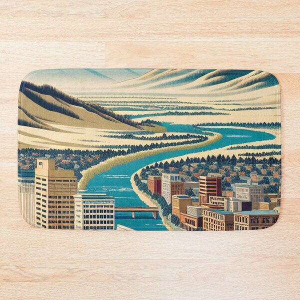Item preview, Ukiyo-e Woodblock Print of Missoula, Montana – Edo-Style Japanese Landscape Fusion designed and sold by Vandy Fullam.