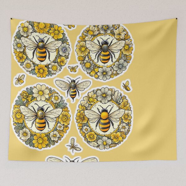 Item preview, Botanical Bee Wreath Sticker Set – Floral Circle Bee Art designed and sold by LoveDesignMania.