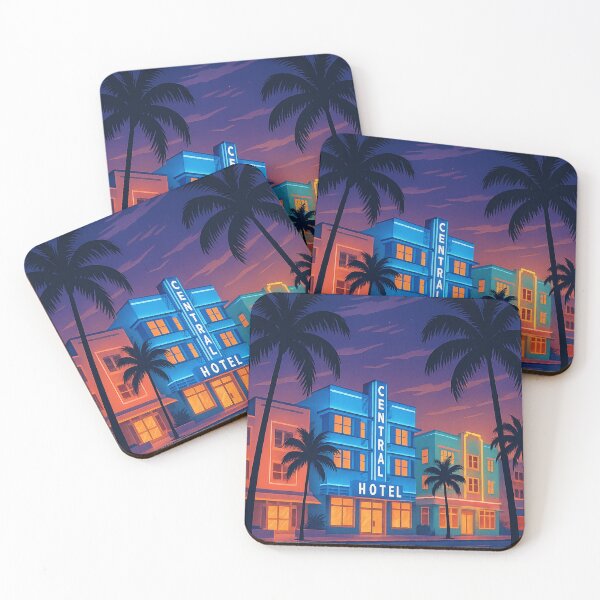 Item preview, Miami Art Deco Neon Hotel – Florida Night Skyline designed and sold by POD DYNASTY.