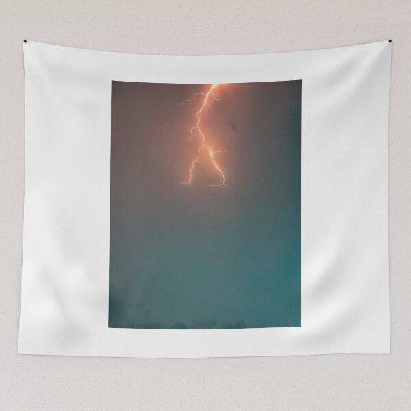 Item preview, Orange Fork Lightning In Night Sky Photographic Print designed and sold by Mother-Nature65.