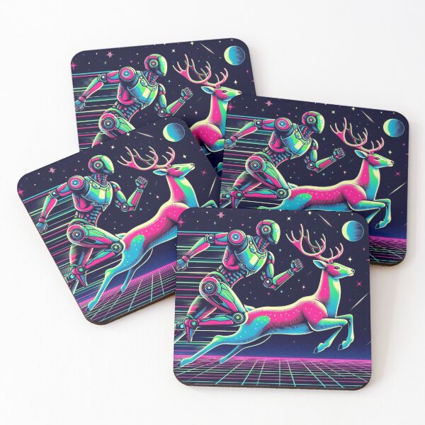 Item preview, Neon Robot and Deer Running Through Space designed and sold by Dogandesighn.