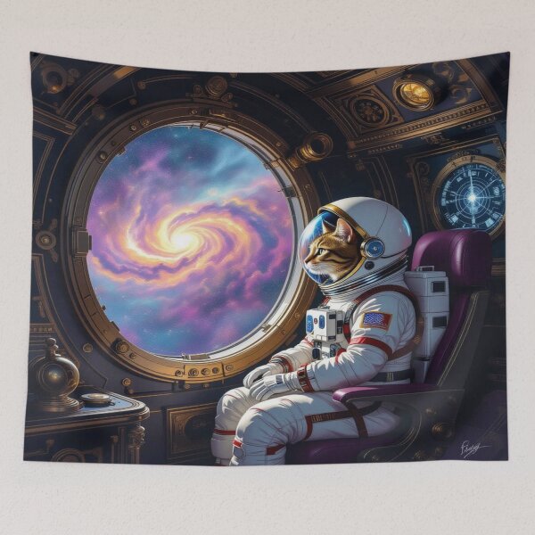 Item preview, Cosmic Cat Commander – Astronaut cat in Galaxy View with Brass & Space Vibes for Dreamers designed and sold by FotoworldEdel.