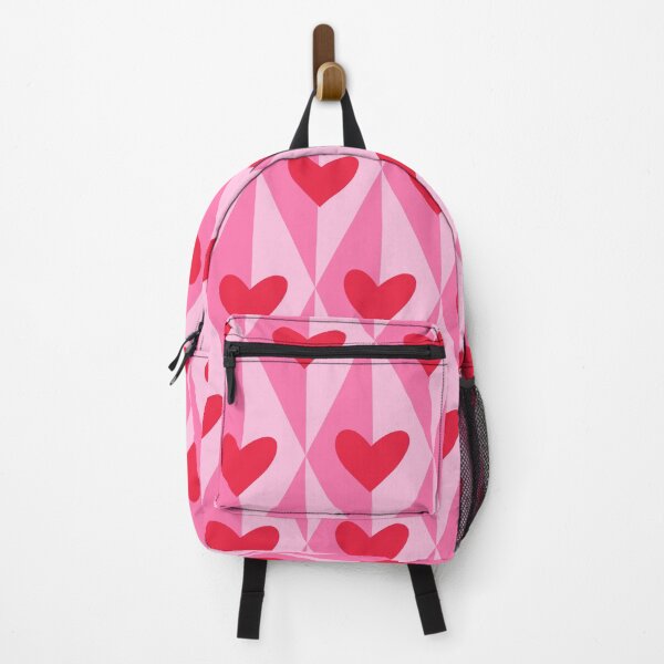 Item preview, Retro Red Hearts on Pink Geometric Harlequin Diamonds designed and sold by Yasminepatterns .
