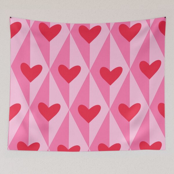 Item preview, Retro Red Hearts on Pink Geometric Harlequin Diamonds designed and sold by Yasminepatterns .