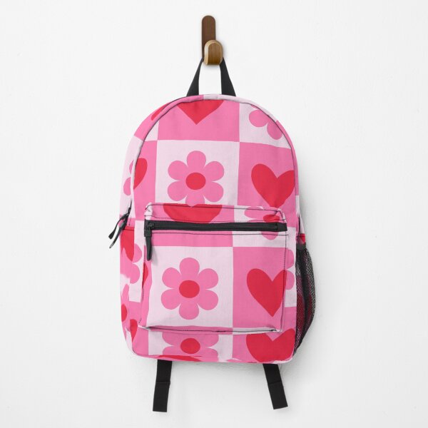Item preview, Retro 70s Checkered Hearts and Daisies in Bubblegum Pink designed and sold by Yasminepatterns .