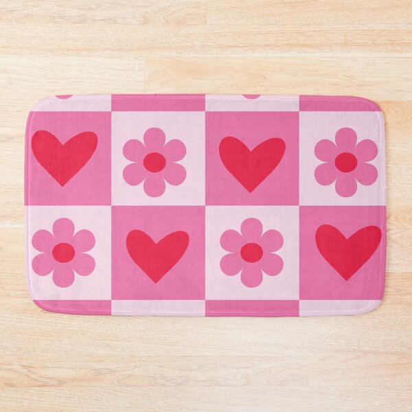 Item preview, Retro 70s Checkered Hearts and Daisies in Bubblegum Pink designed and sold by Yasminepatterns .