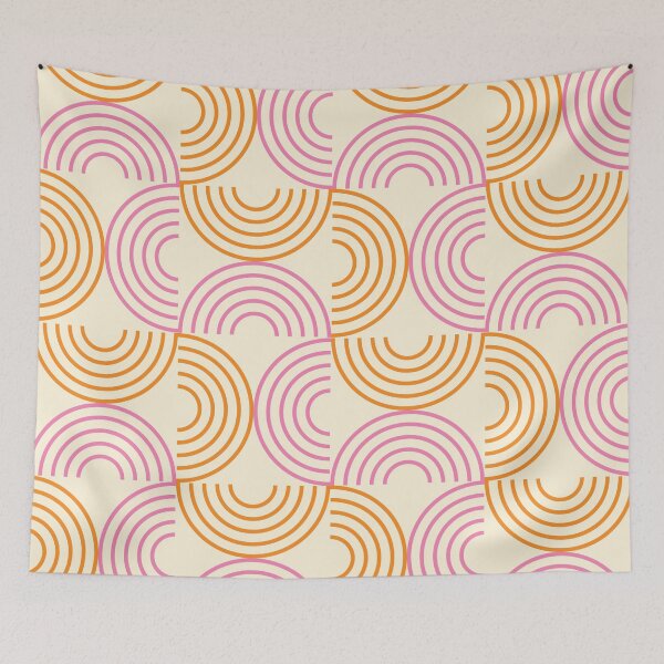 Item preview, Mid Century Minimalist concentric Half Circle Lines in Orange and Pink Pattern  designed and sold by Yasminepatterns .
