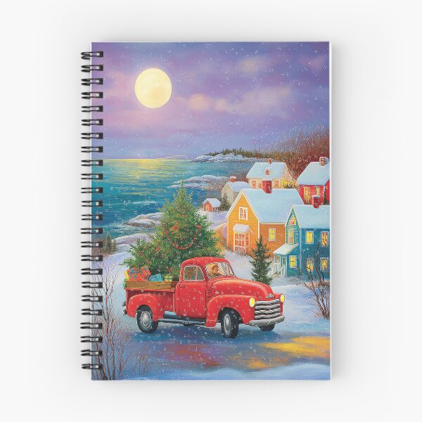 Aperçu de l'œuvre Nuit d'hiver avec un camion rouge et un sapin de Noël créée et vendue par Blue Horse Photo Magic.