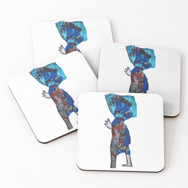 Item preview, In pajamas – Blue fantasy creature in patterned sleepwear | Abstract figurative art | Art print, puzzle & more | Annette Kunow designed and sold by KunowArtShop.