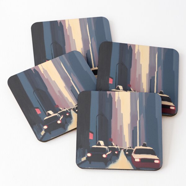 Item preview, Urban City Street at Dusk - Minimal Skyline Art with Taxi Lights designed and sold by trajeado14.