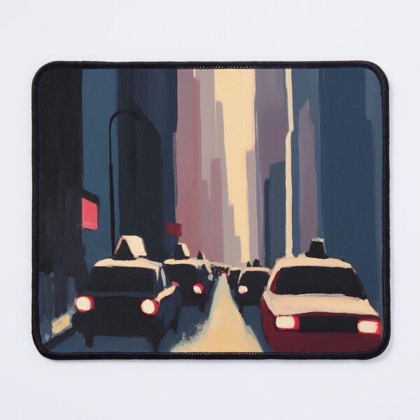 Item preview, Urban City Street at Dusk - Minimal Skyline Art with Taxi Lights designed and sold by trajeado14.