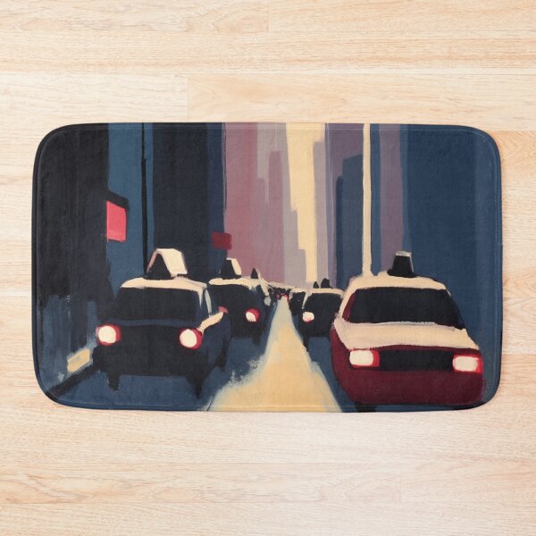 Item preview, Urban City Street at Dusk - Minimal Skyline Art with Taxi Lights designed and sold by trajeado14.